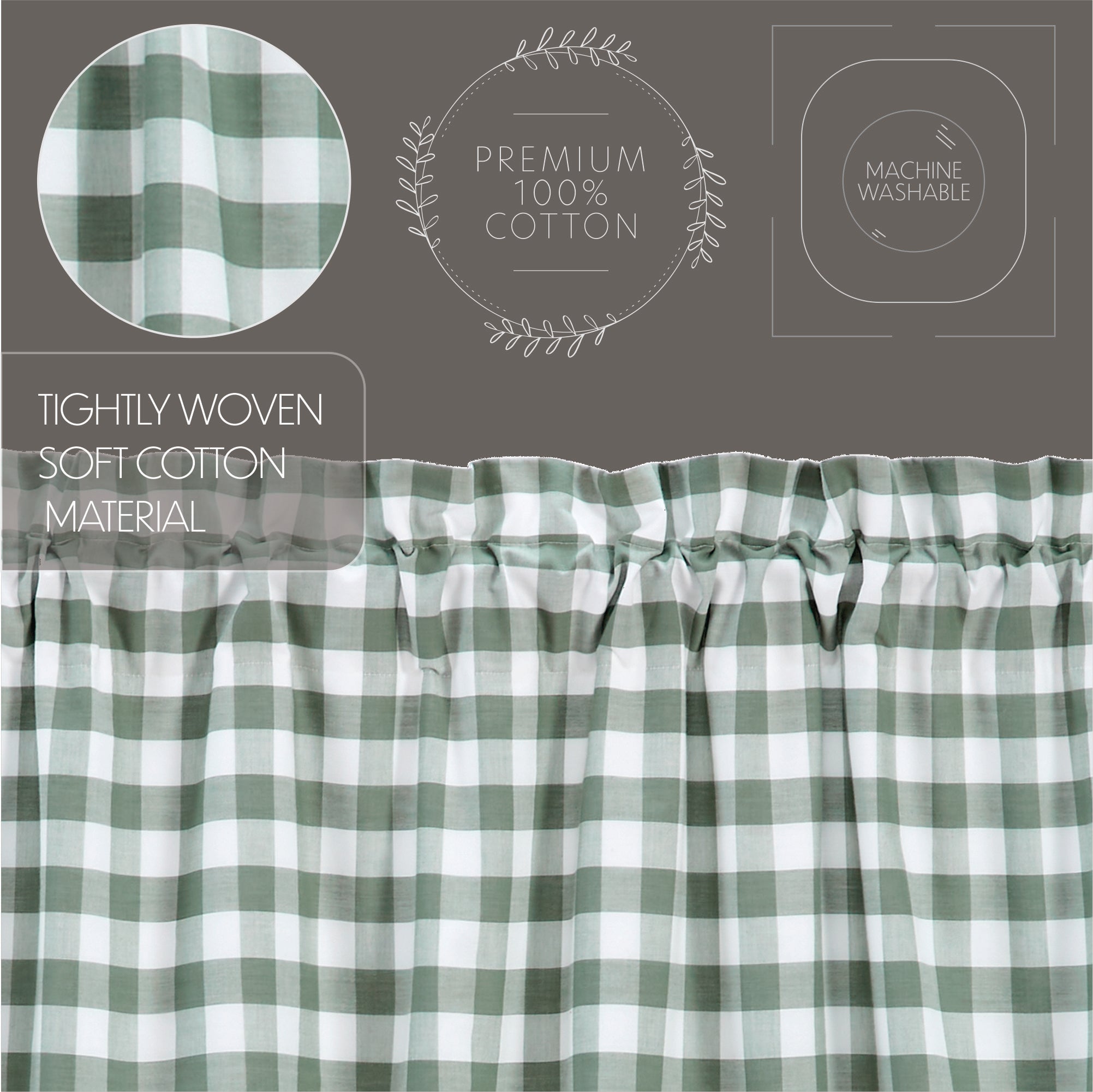 Annie Buffalo Green Check Short Panel Curtain Set of 2 84