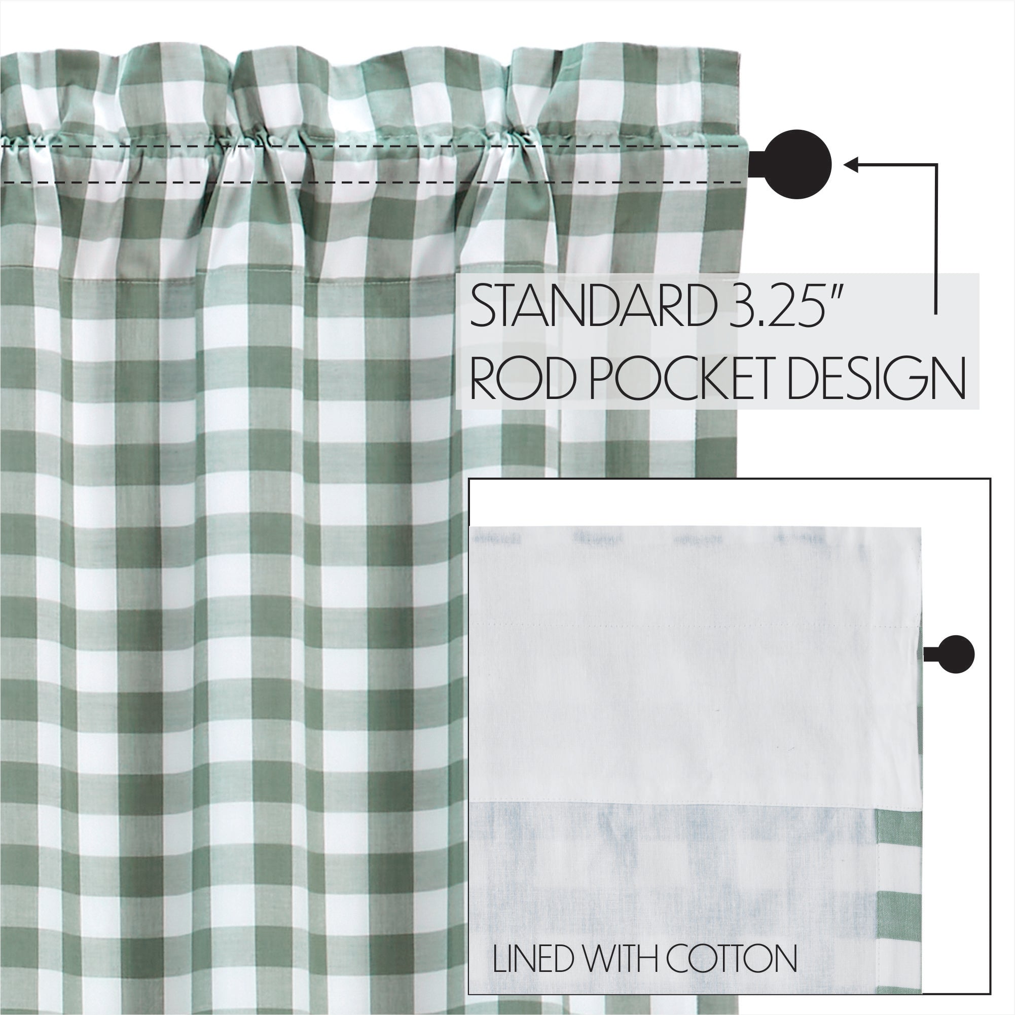 Annie Buffalo Green Check Short Panel Curtain Set of 2 84