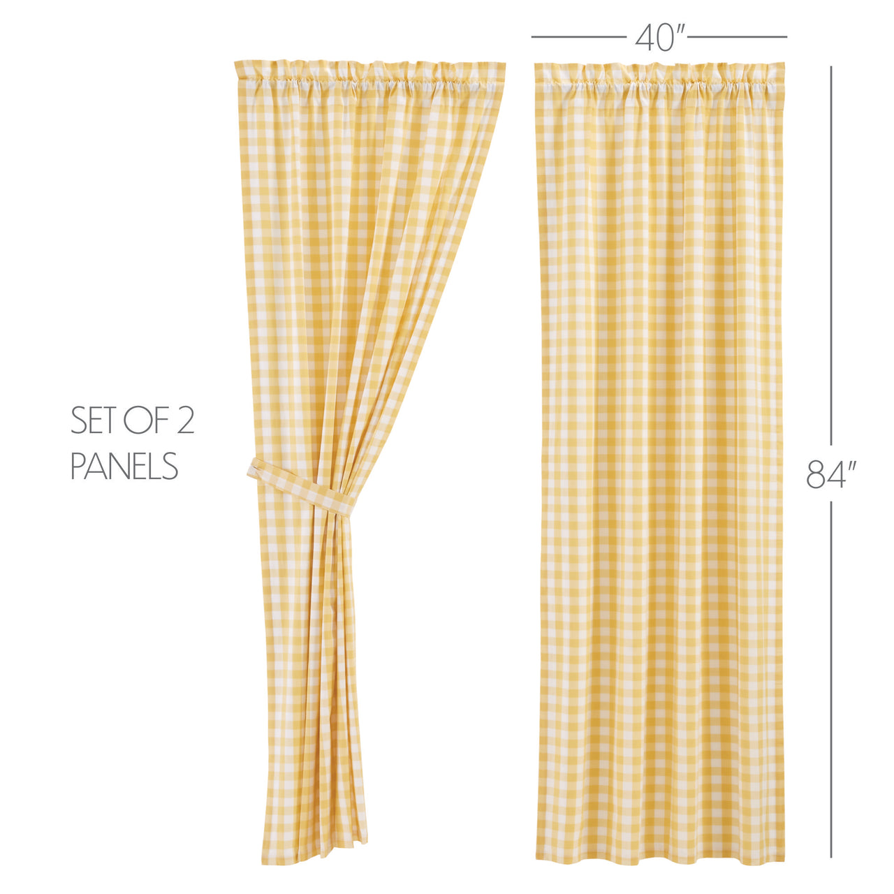 Annie Buffalo Yellow Check Short Panel Curtain Set of 2 84"x40" VHC Brands - The Fox Decor