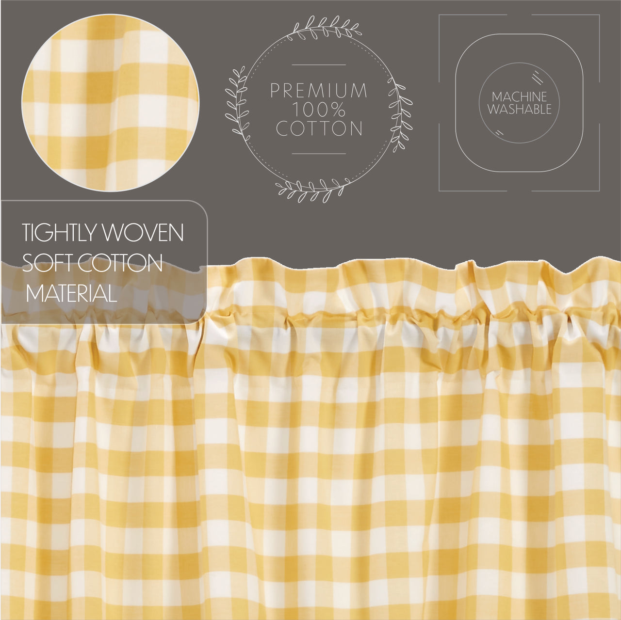 Annie Buffalo Yellow Check Short Panel Curtain Set of 2 84"x40" VHC Brands - The Fox Decor