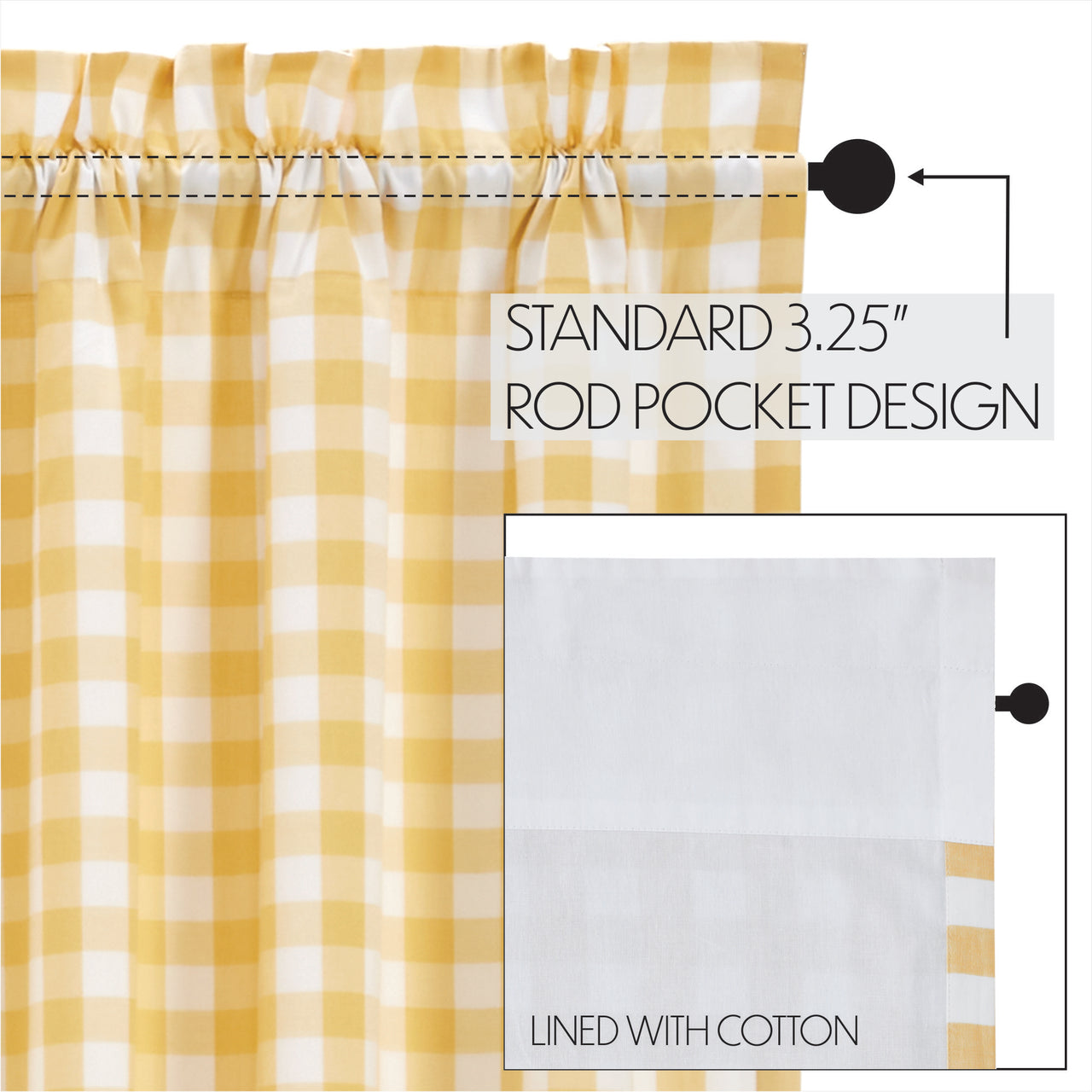 Annie Buffalo Yellow Check Short Panel Curtain Set of 2 84"x40" VHC Brands - The Fox Decor