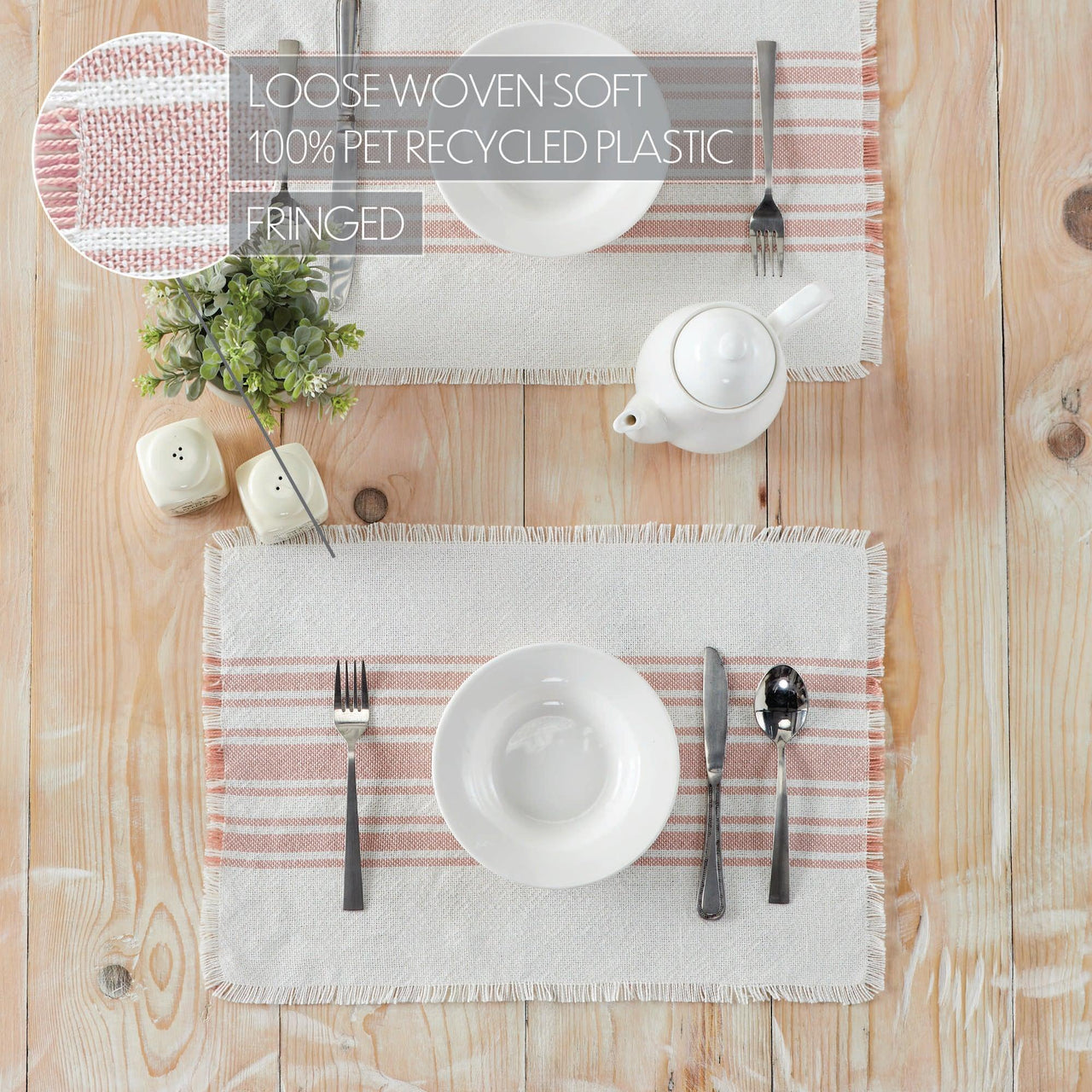 Antique White Stripe Coral Indoor/Outdoor Placemat Set of 6 13x19 VHC Brands - The Fox Decor