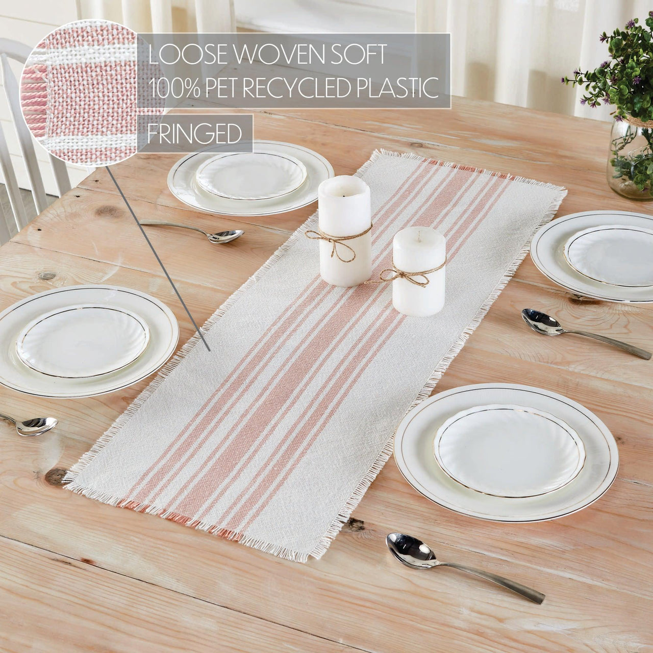 Antique White Stripe Coral Indoor/Outdoor Table Runner 12x36 VHC Brands VHC Brands - The Fox Decor