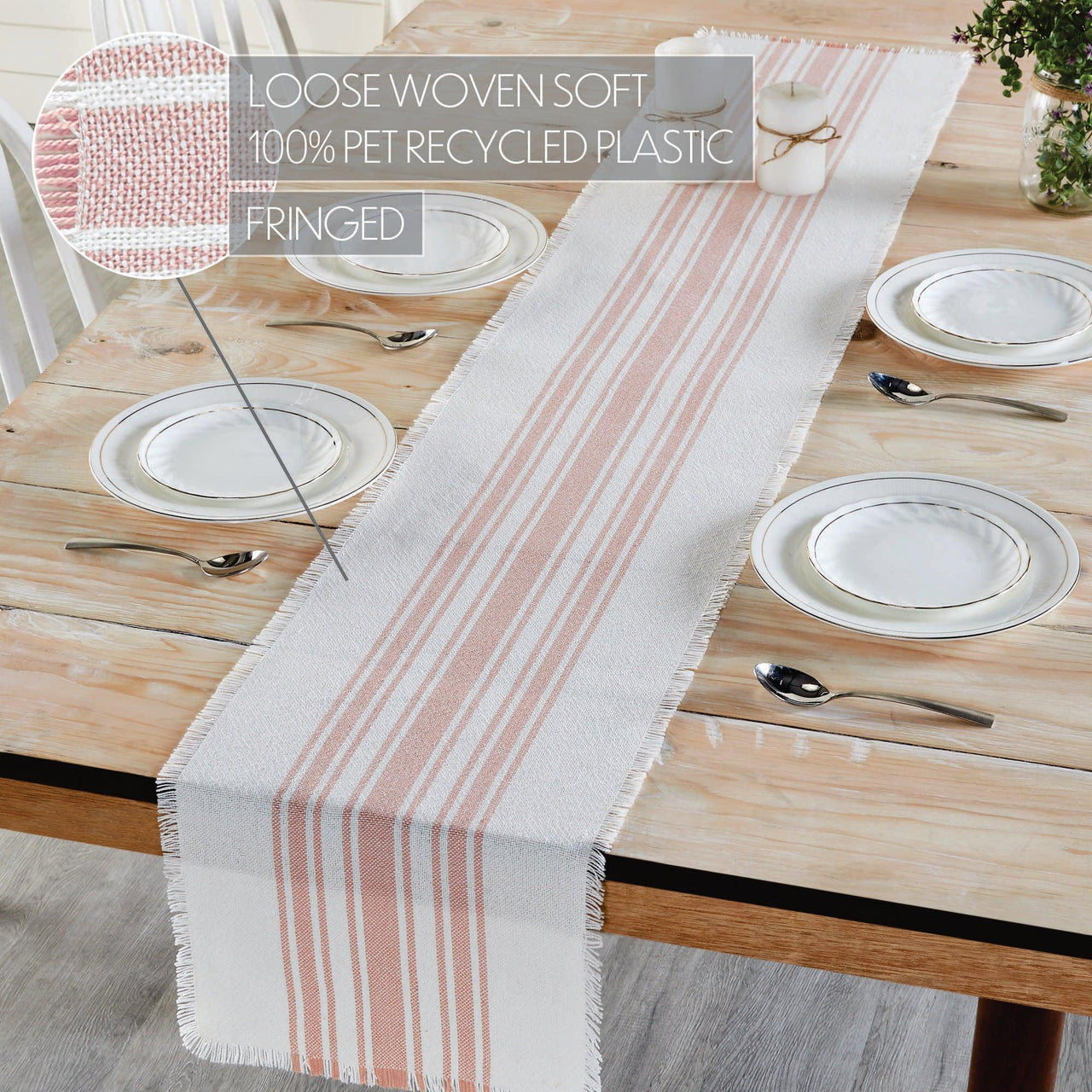 Antique White Stripe Coral Indoor/Outdoor Table Runner 12x72 VHC Brands VHC Brands - The Fox Decor