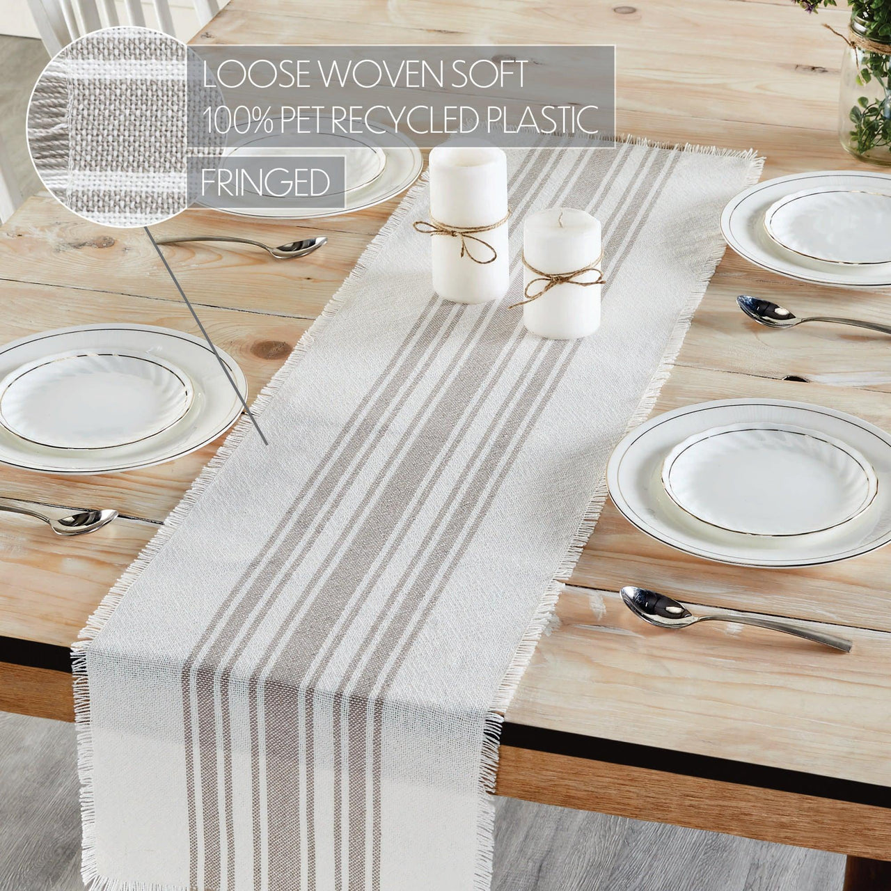 Antique White Stripe Dove Grey Indoor/Outdoor Table Runner 12x48 VHC Brands VHC Brands - The Fox Decor