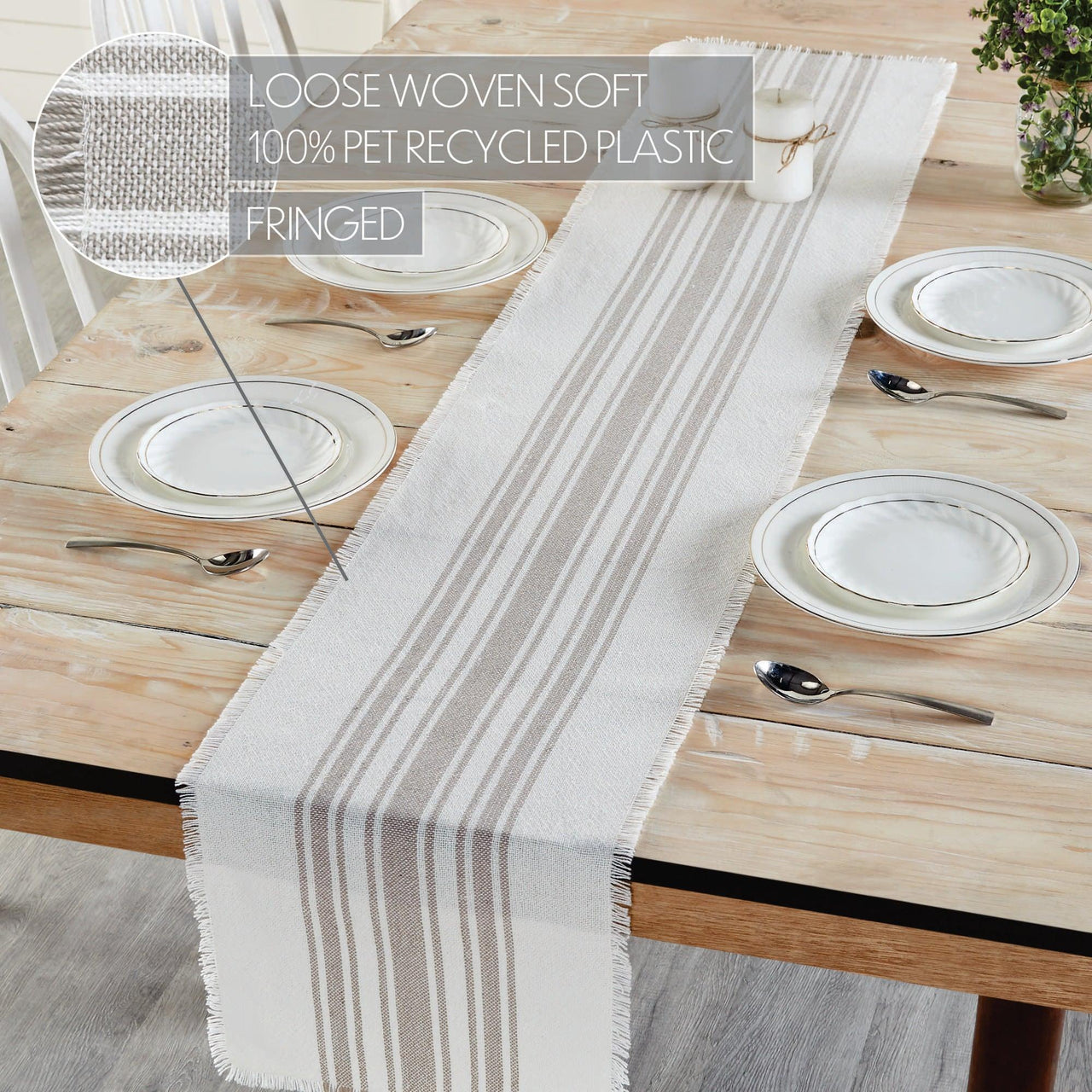 Antique White Stripe Dove Grey Indoor/Outdoor Table Runner 12x72 VHC Brands VHC Brands - The Fox Decor