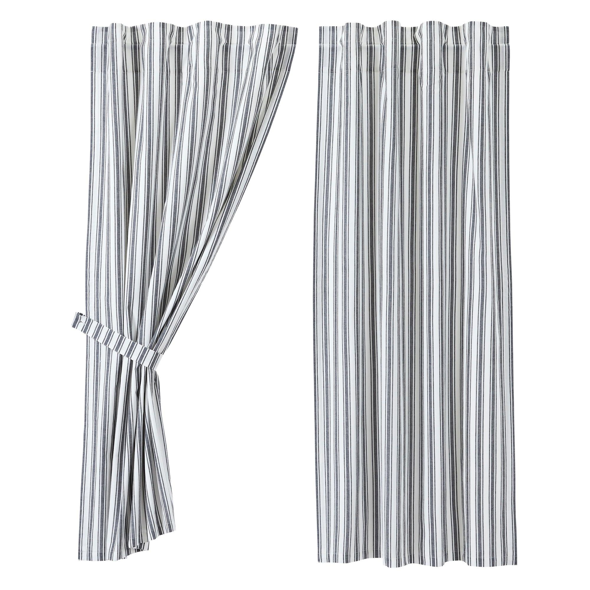 Sawyer Mill Black Ticking Stripe Short Curtain Panel Set of 2 63x36 VHC Brands - The Fox Decor