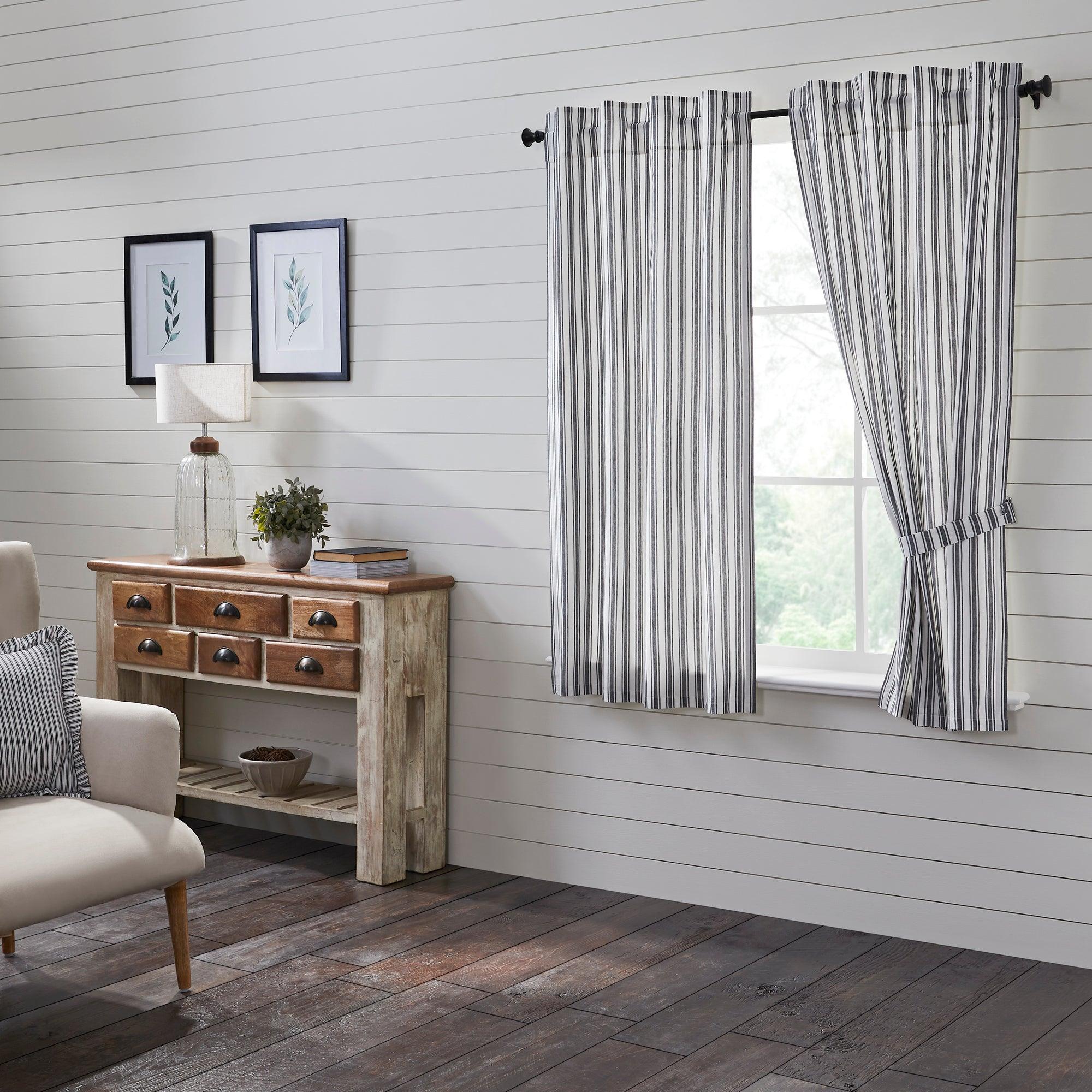 Sawyer Mill Black Ticking Stripe Short Curtain Panel Set of 2 63x36 VHC Brands - The Fox Decor
