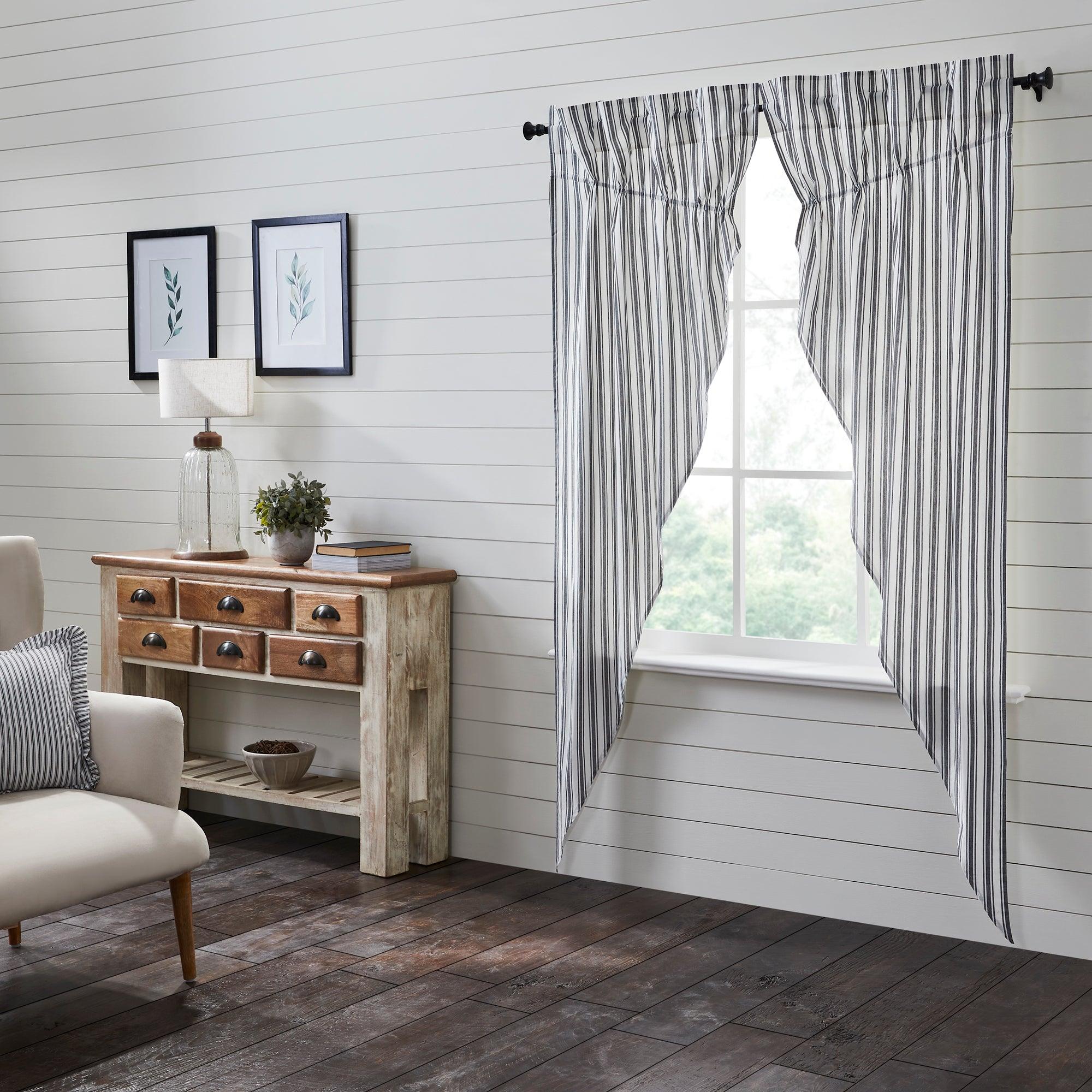 Sawyer Mill Black Ticking Stripe Prairie Long Panel Set of 2 84x36x18 VHC Brands - The Fox Decor