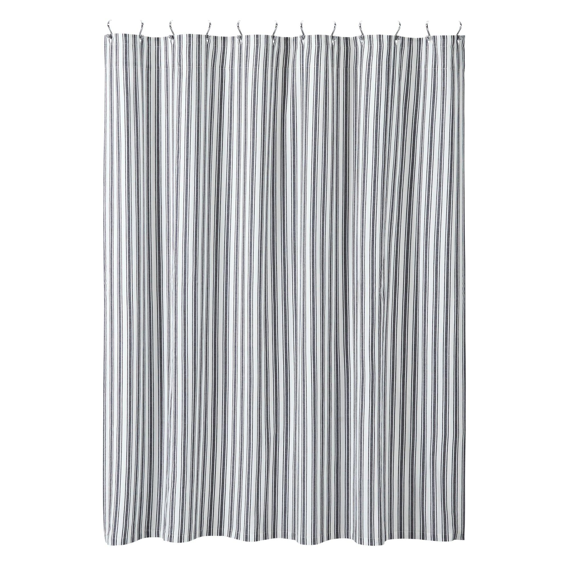Sawyer Mill Black Ticking Stripe Shower Curtain 72x72 VHC Brands - The Fox Decor
