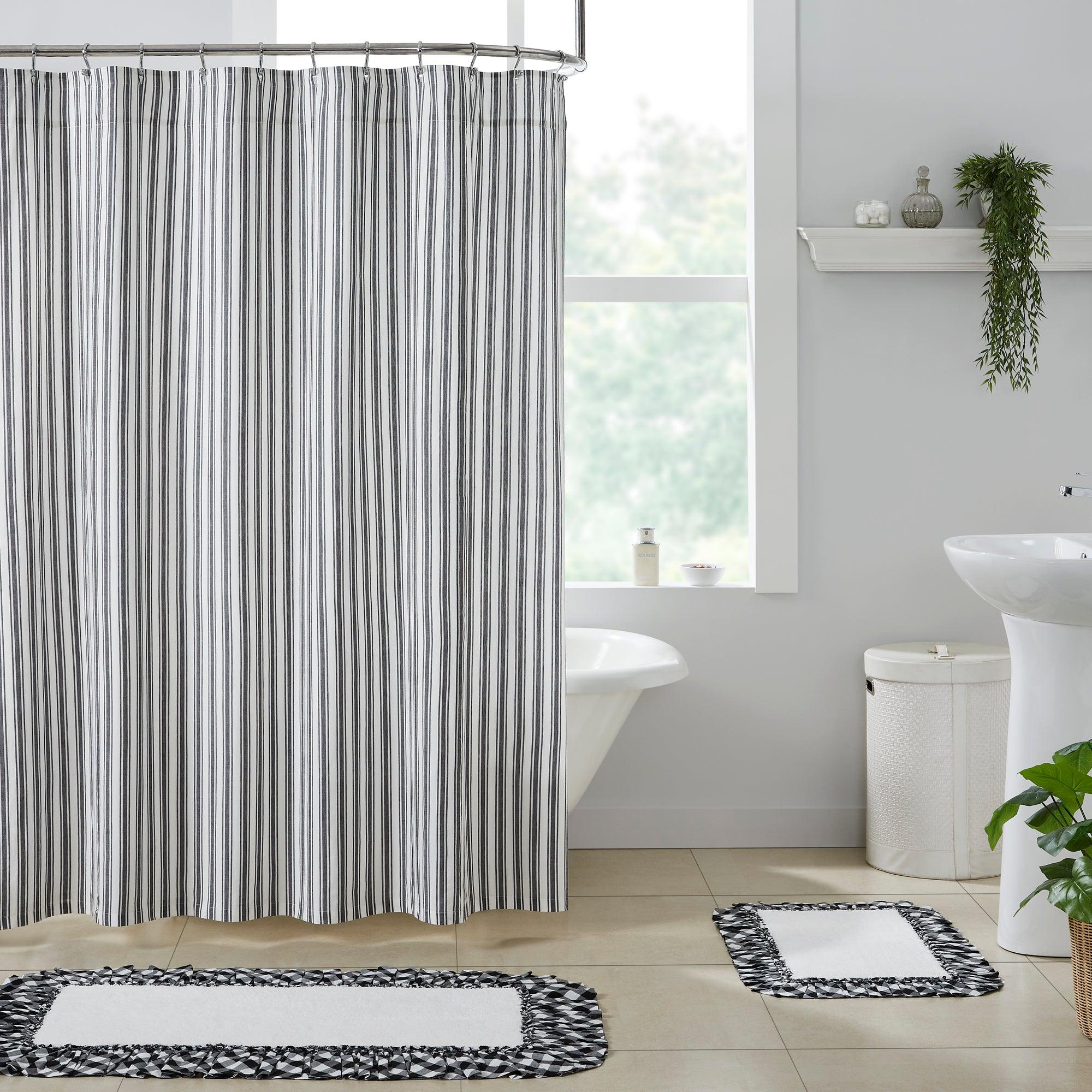 Sawyer Mill Black Ticking Stripe Shower Curtain 72x72 VHC Brands - The Fox Decor