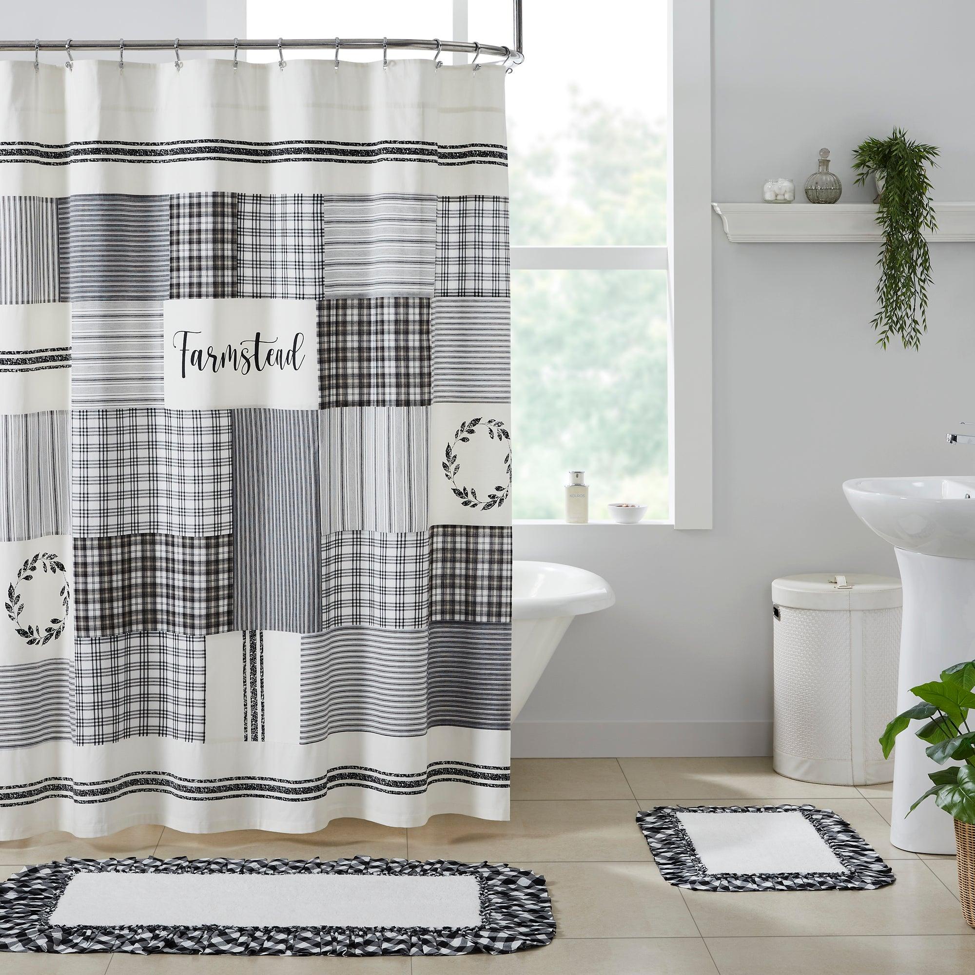 Sawyer Mill Black Stenciled Patchwork Shower Curtain 72x72 VHC Brands - The Fox Decor