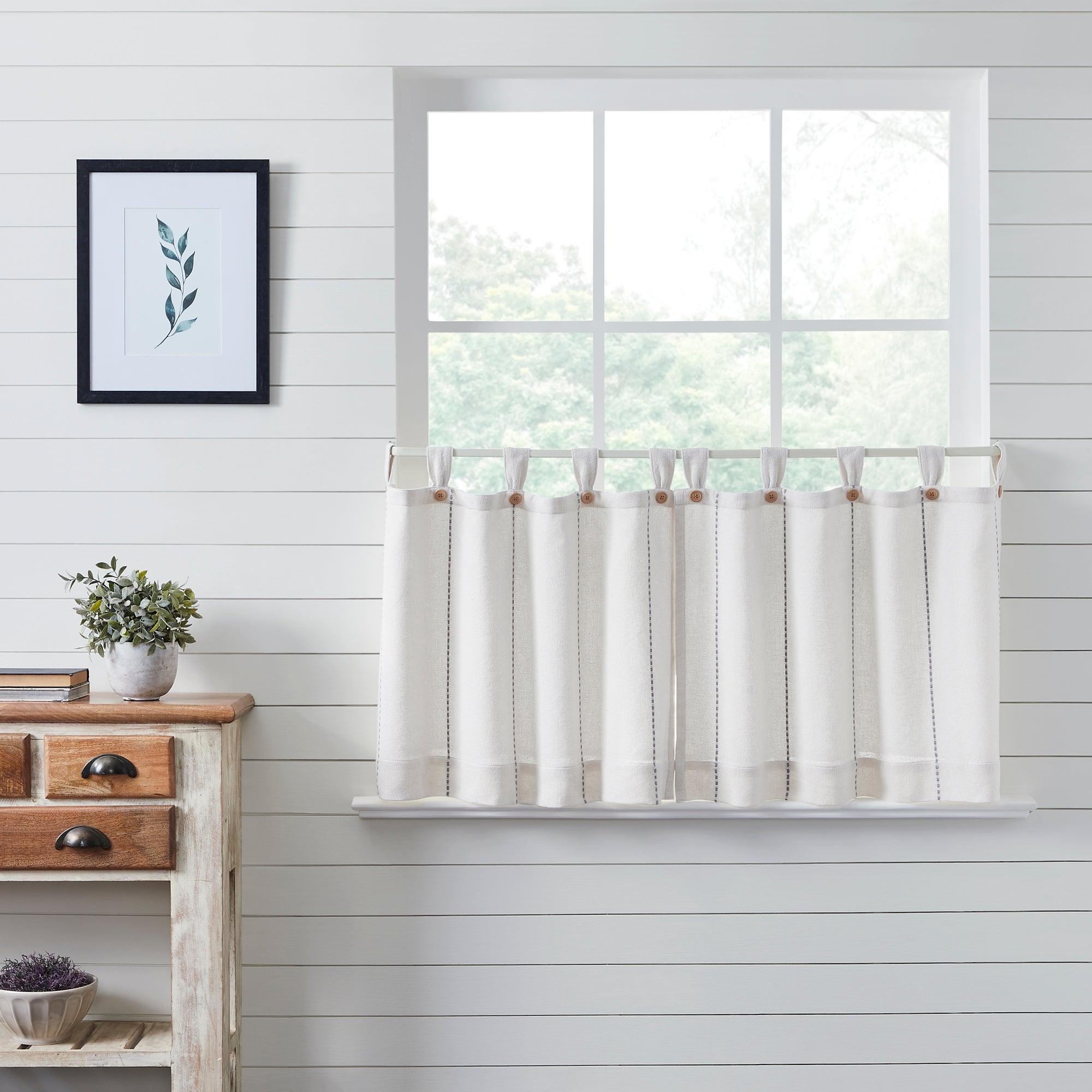 Stitched Burlap White Tier Curtain Set of 2 L24xW36 - The Fox Decor