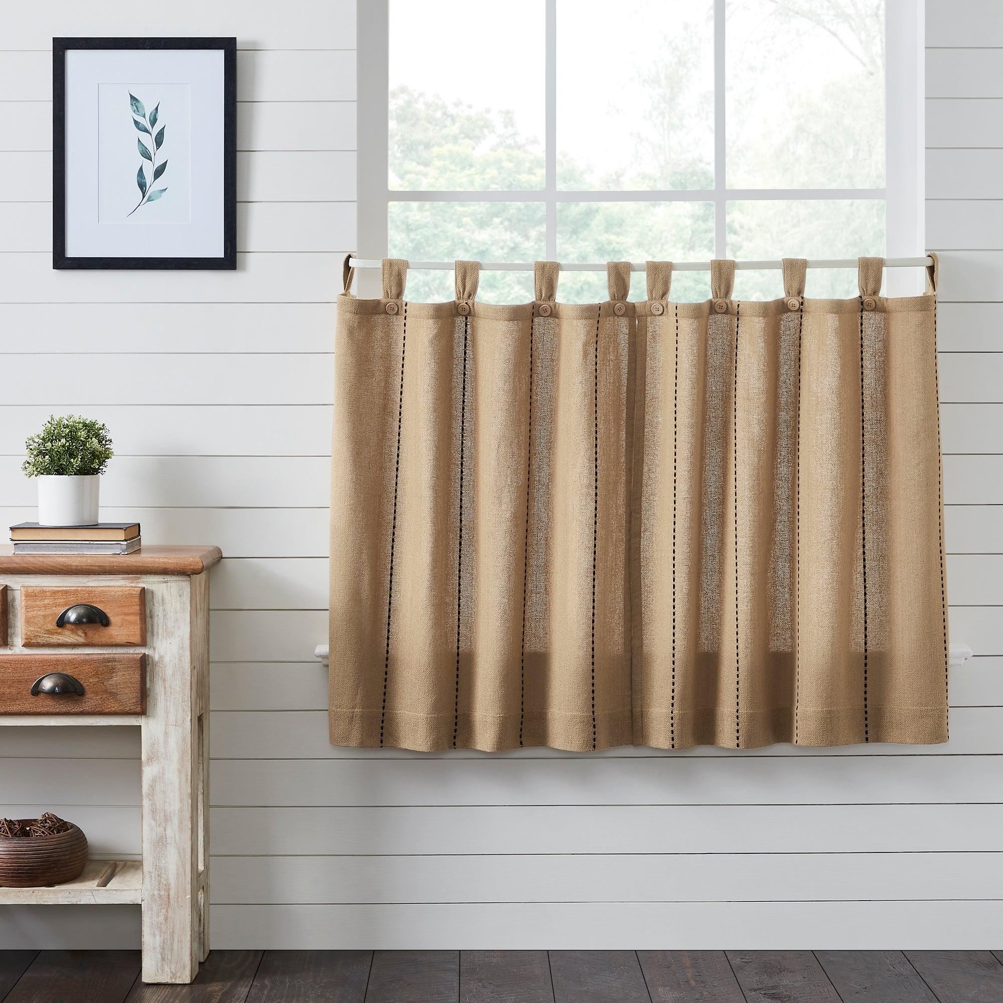 Stitched Burlap Natural Tier Curtain Set of 2 L36xW36 - The Fox Decor