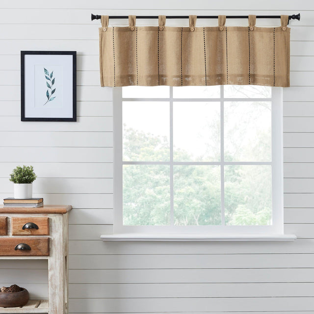Stitched Burlap Natural Valance Curtain 16x60 VHC Brands - The Fox Decor