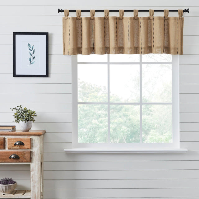Stitched Burlap Natural Valance Curtain 16x72 VHC Brands - The Fox Decor