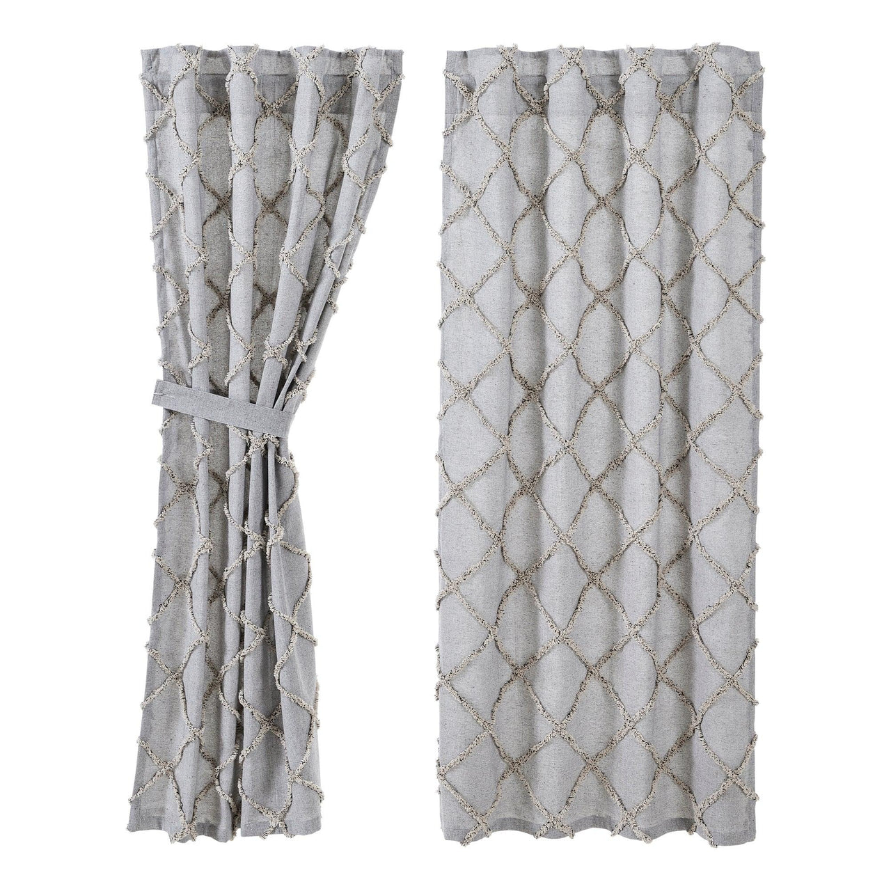 Frayed Lattice Creme & Black Short Panel Curtain Set of 2 63x36 VHC Brands - The Fox Decor