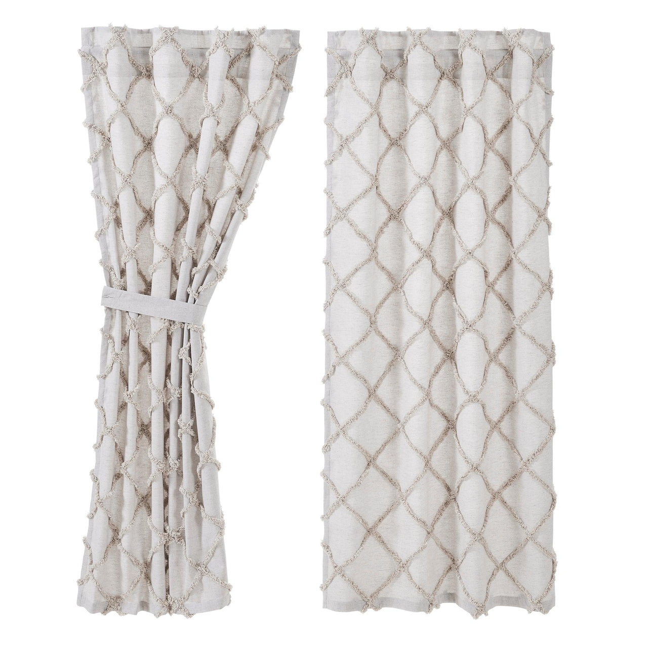 Frayed Lattice Oatmeal Short Panel Curtain Set of 2 63x36 VHC Brands - The Fox Decor