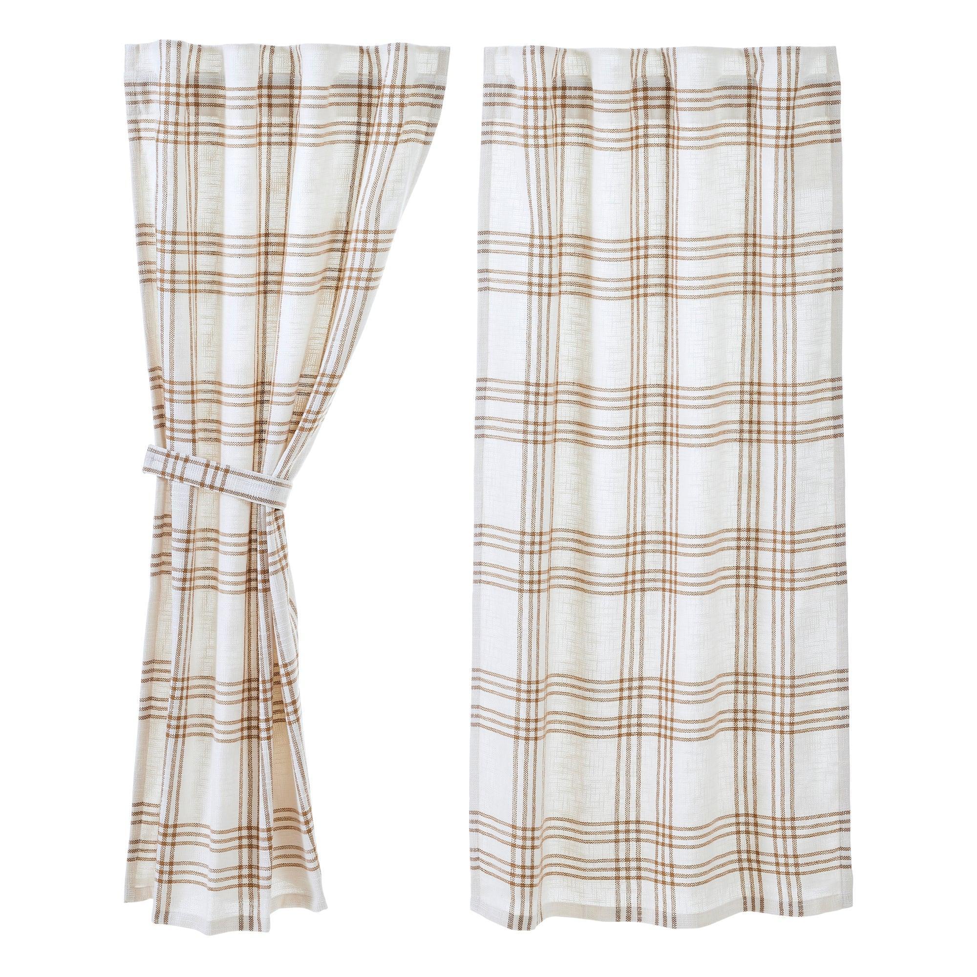 Wheat Plaid Short Panel Curtain Set of 2 63x36 VHC Brands - The Fox Decor