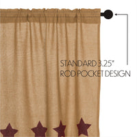 Burlap w/Burgundy Stencil Stars Prairie Short Panel Curtain Set 63x36x18 - The Fox Decor