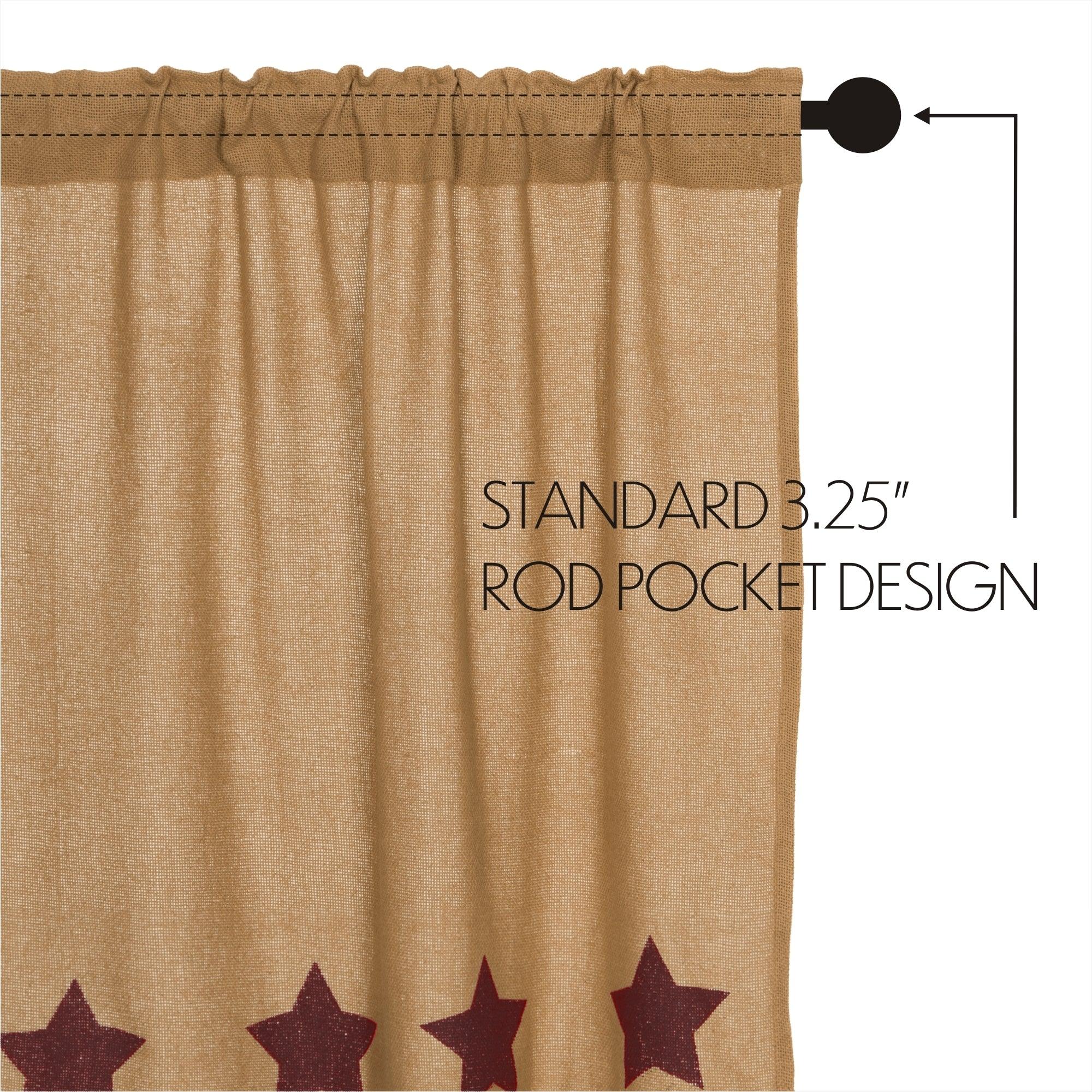 Burlap w/Burgundy Stencil Stars Tier Curtain Set of 2 L36xW36 - The Fox Decor