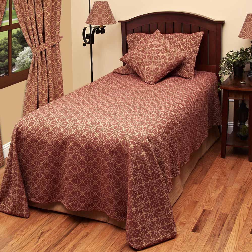 Barn Red Tan Marshfield Jacquard Bed Cover Twin CT106017 - The Fox Decor
