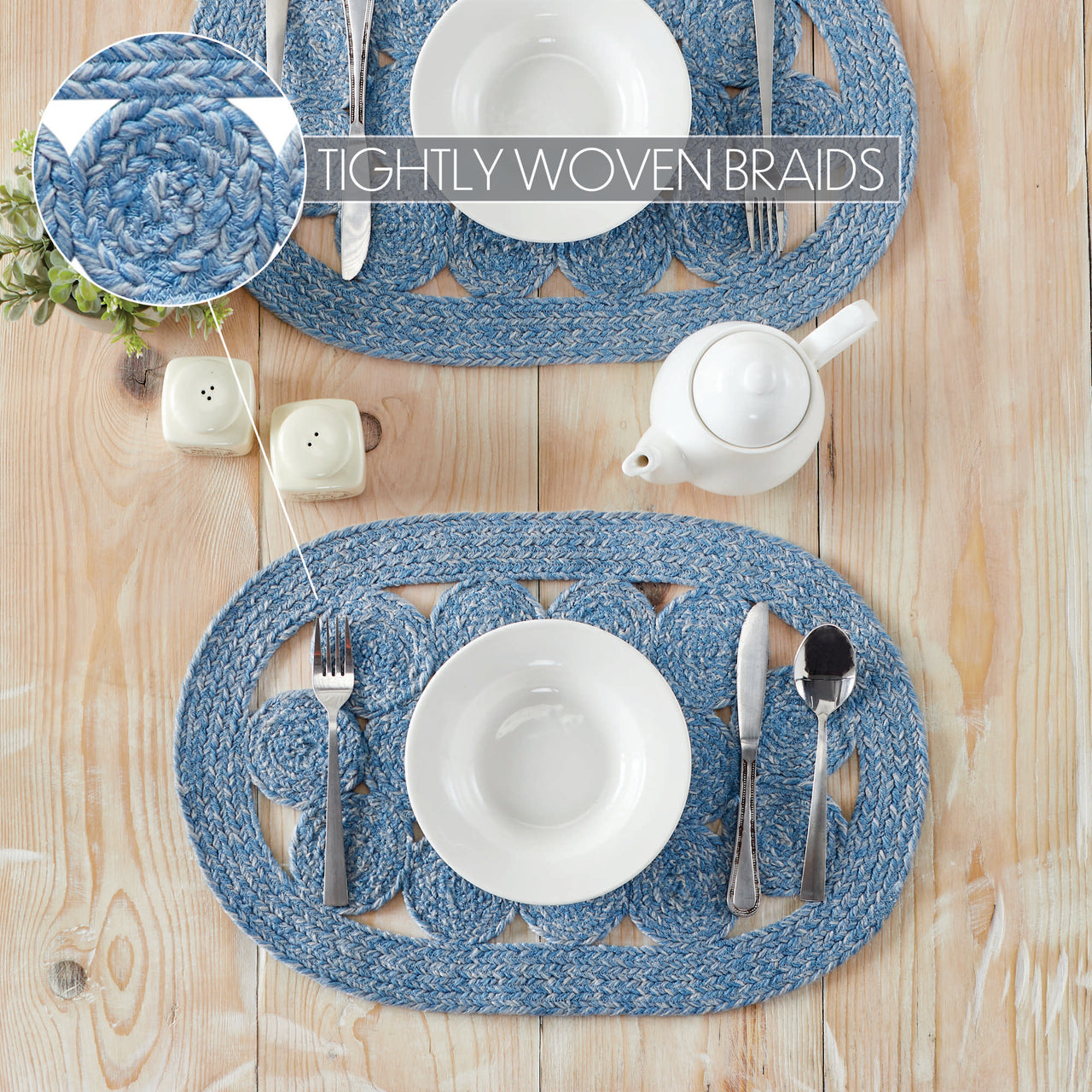 Celeste Blended Blue Indoor/Outdoor Braided Placemat 13"x19" VHC Brands - The Fox Decor