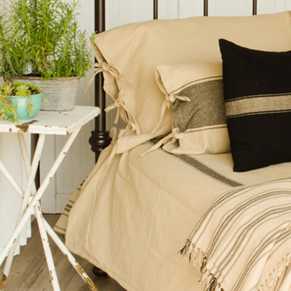 Grain Sack Stripe Oat Black Queen Duvet Cover DQ164011 - The Fox Decor