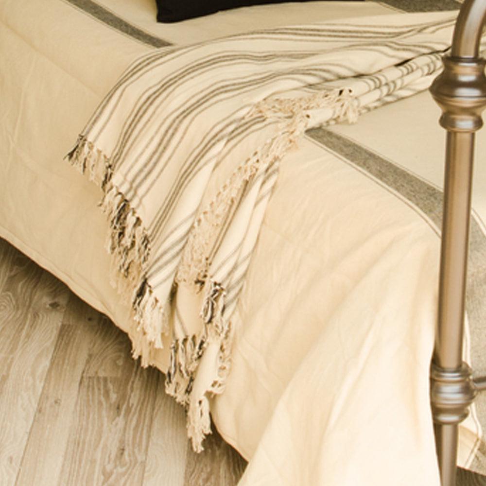 Grain Sack Stripe Oat Black Queen Duvet Cover DQ164011 - The Fox Decor