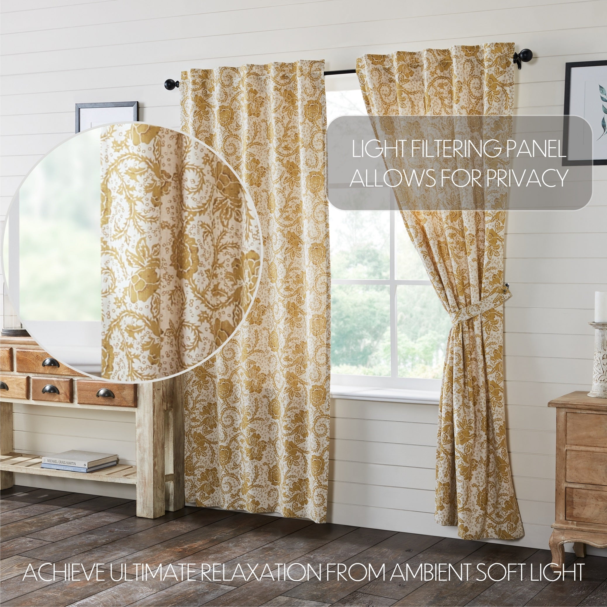 Dorset Gold Floral Panel Curtain Set of 2 84