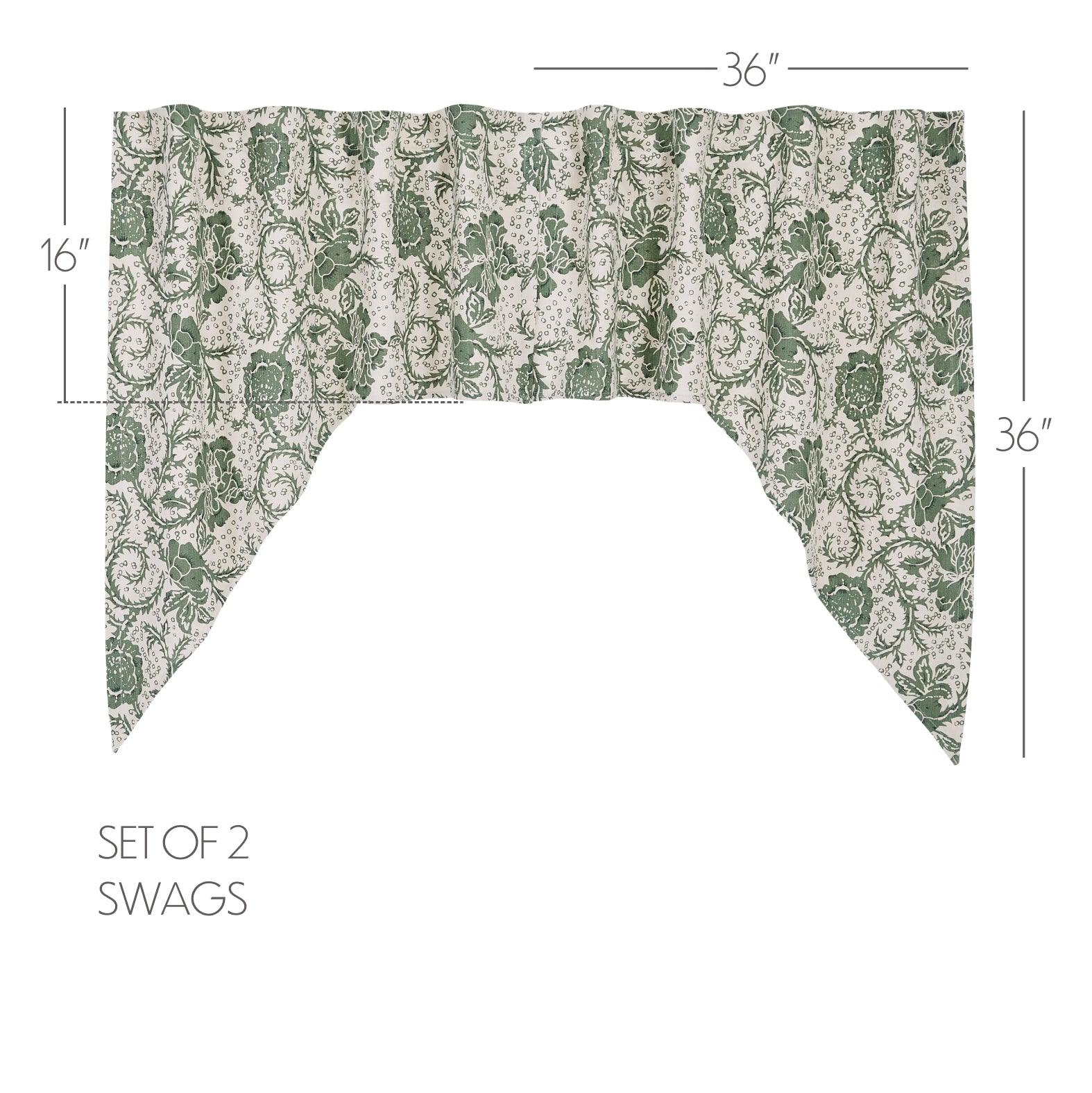 Dorset Green Floral Swag Curtain Set of 2 36x36x16 VHC Brands - The Fox Decor