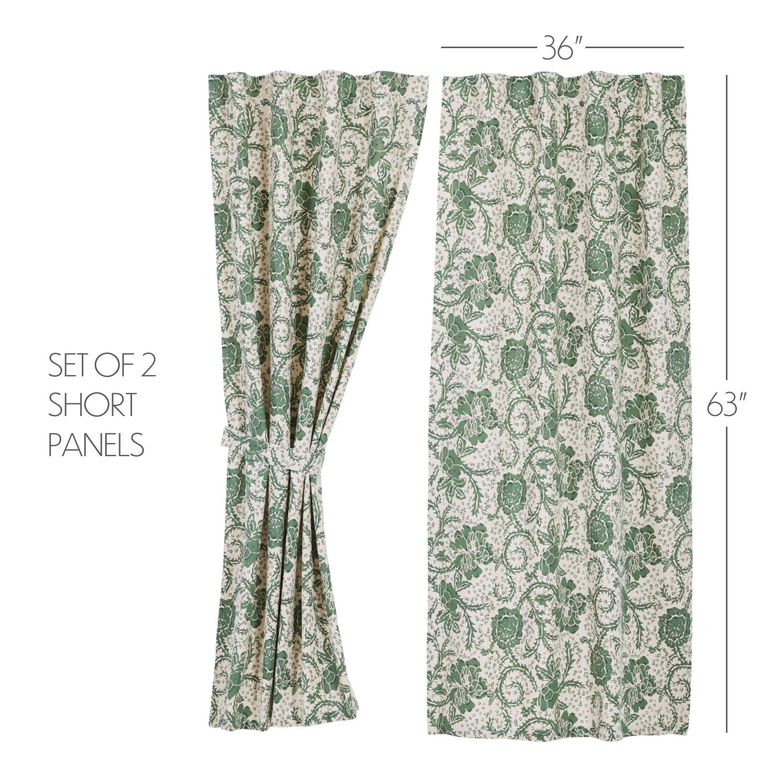 Dorset Green Floral Short Panel Curtain Set of 2 63x36 VHC Brands - The Fox Decor
