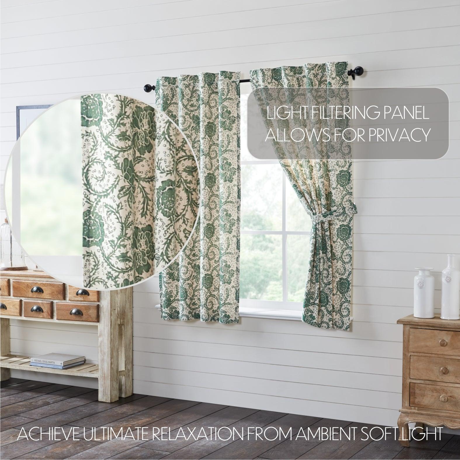Dorset Green Floral Short Panel Curtain Set of 2 63x36 VHC Brands - The Fox Decor
