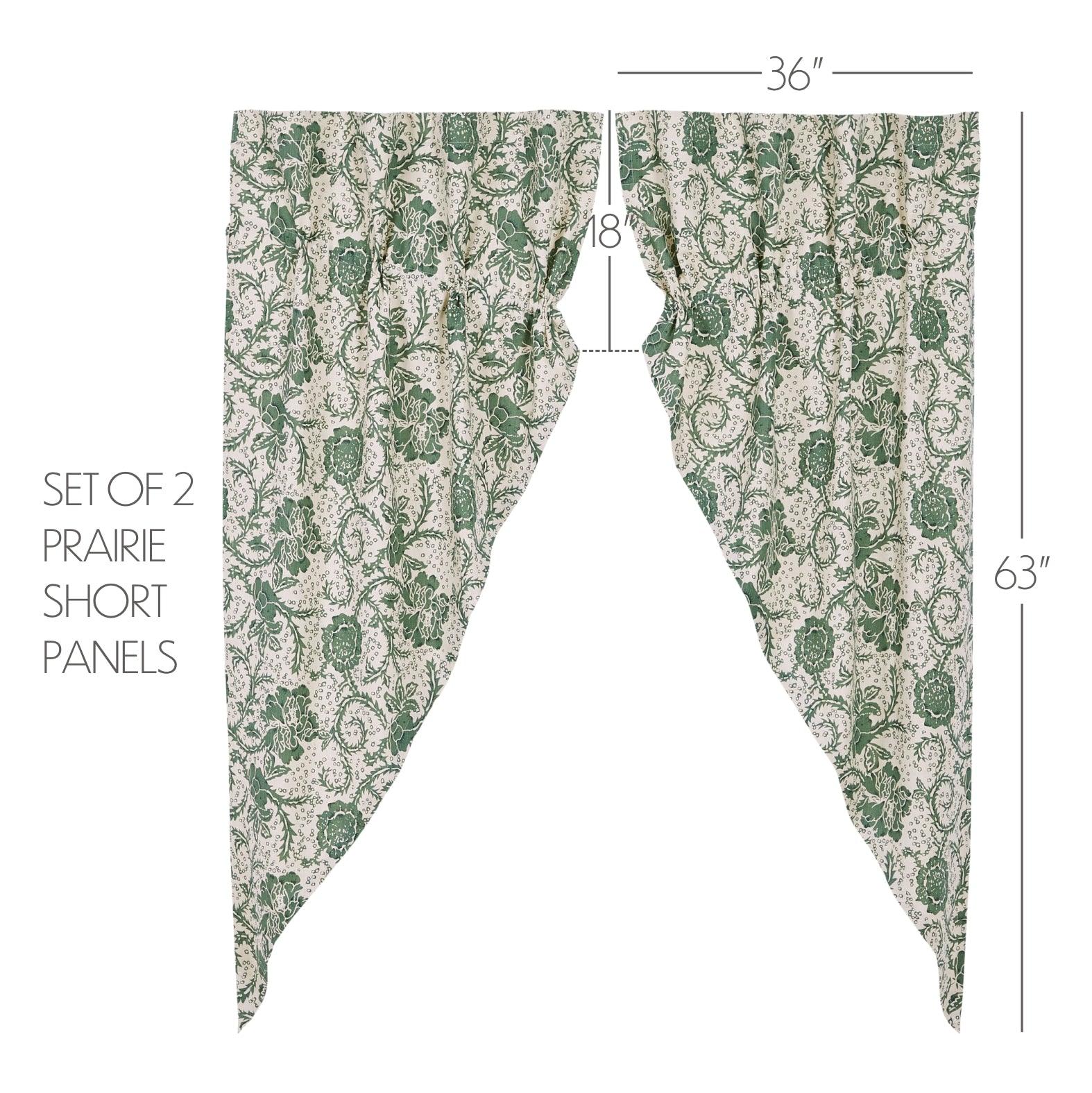 Dorset Green Floral Prairie Short Panel Curtain Set of 2 63x36x18 VHC Brands - The Fox Decor
