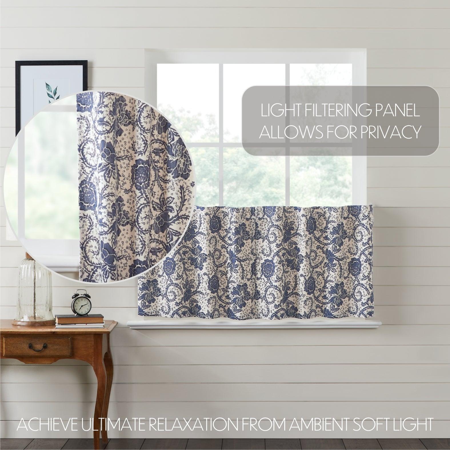 Dorset Navy Floral Tier Curtain Set of 2 L24xW36 VHC Brands - The Fox Decor