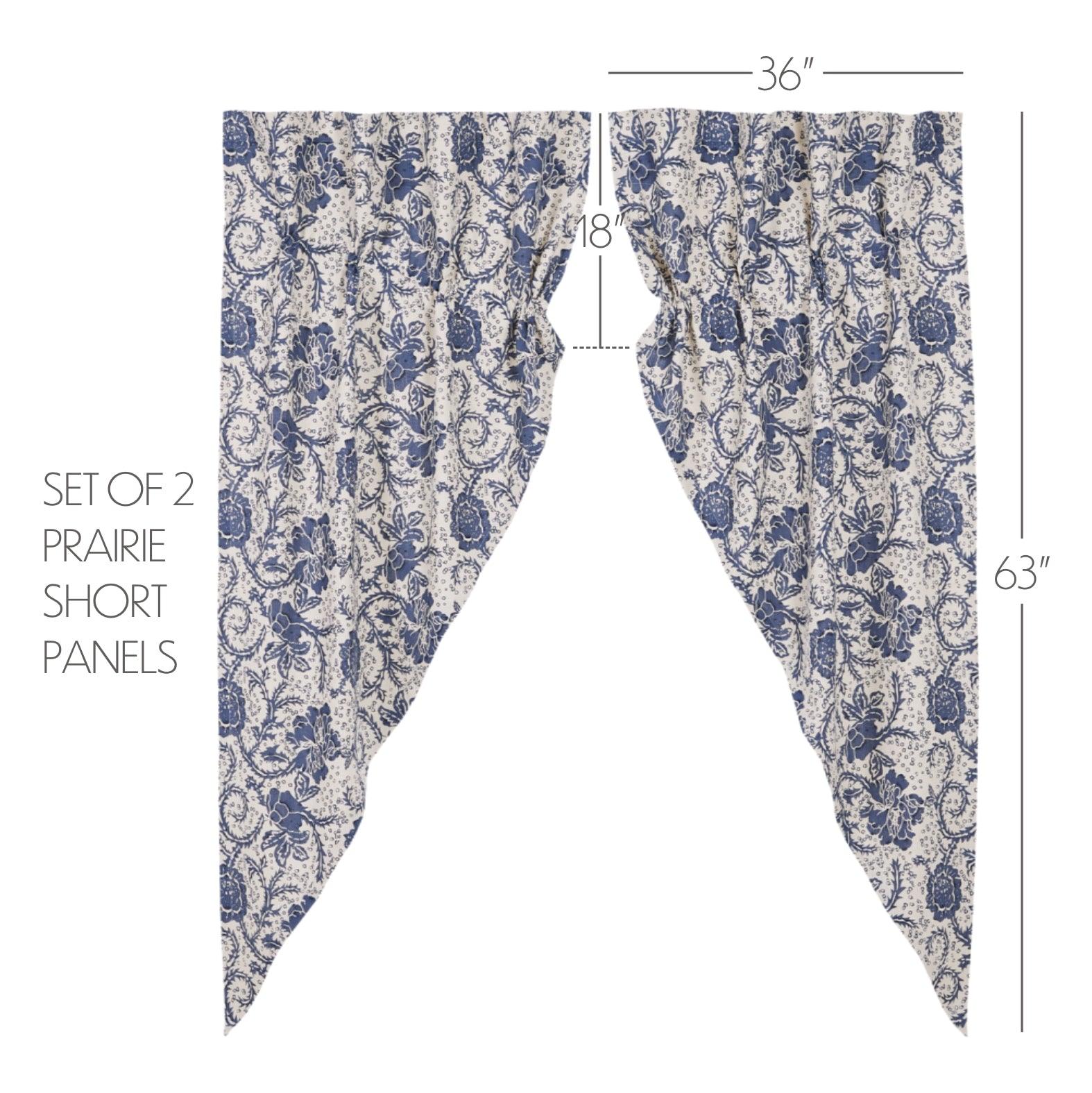 Dorset Navy Floral Prairie Short Panel Curtain Set of 2 63x36x18 VHC Brands - The Fox Decor