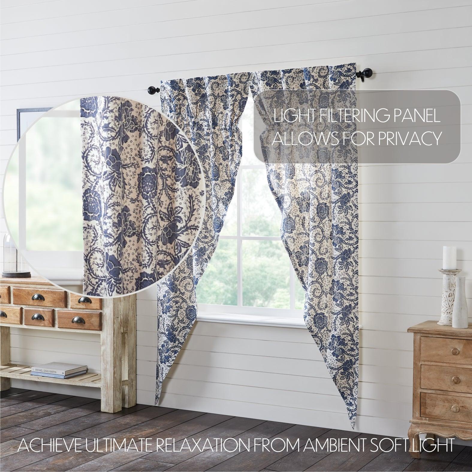 Dorset Navy Floral Prairie Long Panel Curtain Set of 2 84x36x18 VHC Brands - The Fox Decor