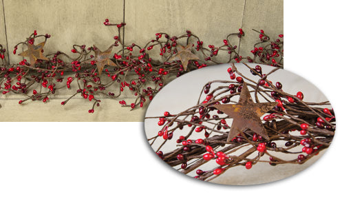 Pip Berry Garland With Stars, Red and Burgundy, 40" - The Fox Decor