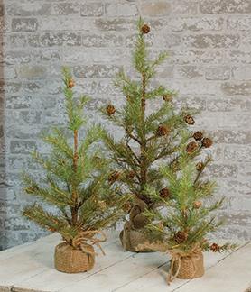 10 - MINI PINE TREES WITH PLAID WEIGHTED BASE