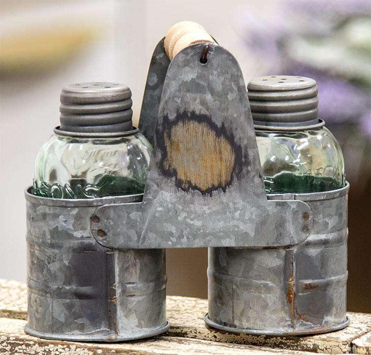 Galvanized Salt & Pepper Shaker Caddy - The Fox Decor