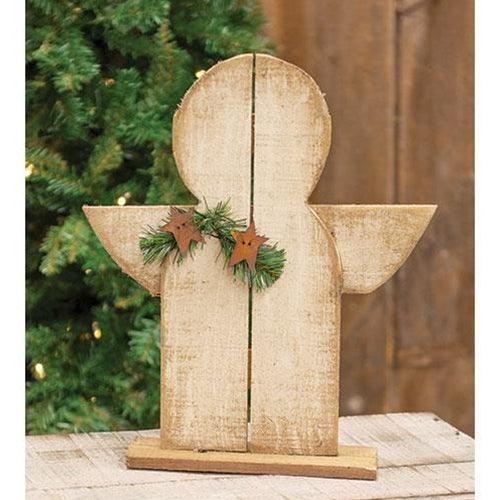 Rustic Wood Shabby Chic Angel on Base - The Fox Decor