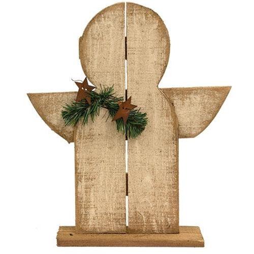 Rustic Wood Shabby Chic Angel on Base - The Fox Decor