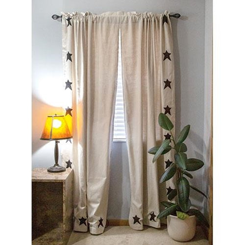 Farmhouse Star Patch Applique Window Panel Curtains Set of 2 84"x40" - The Fox Decor