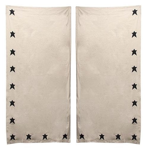 Farmhouse Star Patch Applique Window Panel Curtains Set of 2 84"x40" - The Fox Decor