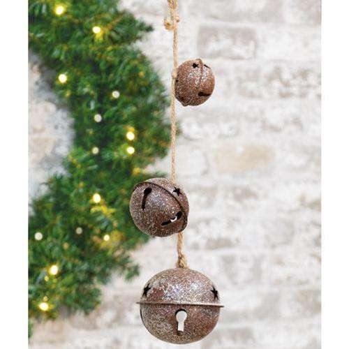 Rusty Metal Large Jingle Bells with Star Cutout Hanging Christmas Bell  Ornaments