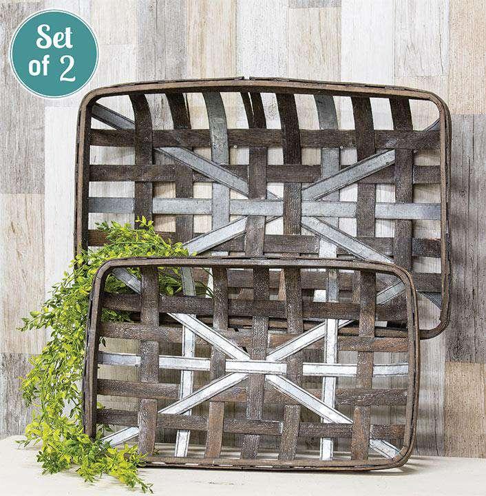 galvanized metal tobacco basket Tobacco Baskets w/ Metal Strips - Gray Wash galvanized metal tobacco basket Tobacco Baskets w/ Metal Strips - Gray Wash