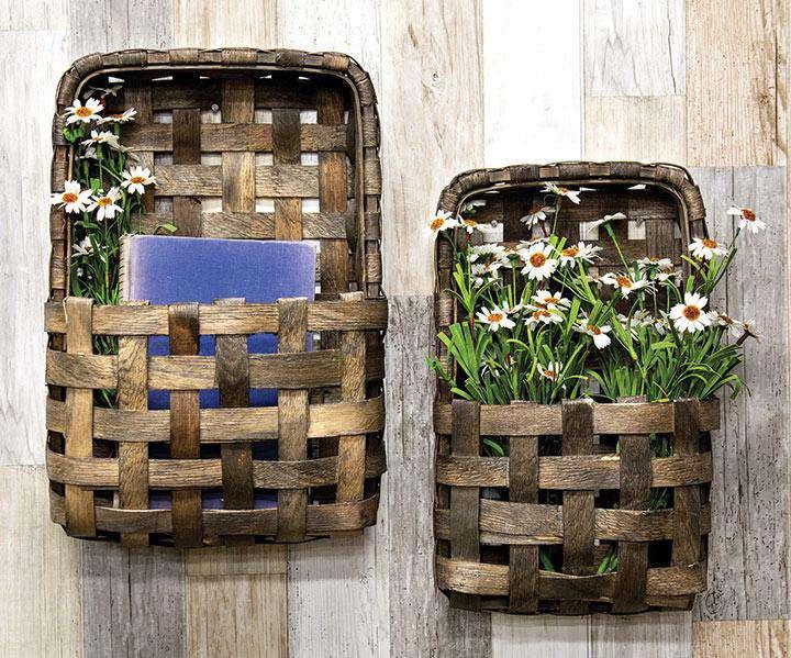 tobacco basket wall pocket 2/Set Aged Tobacco Wall Pocket Baskets