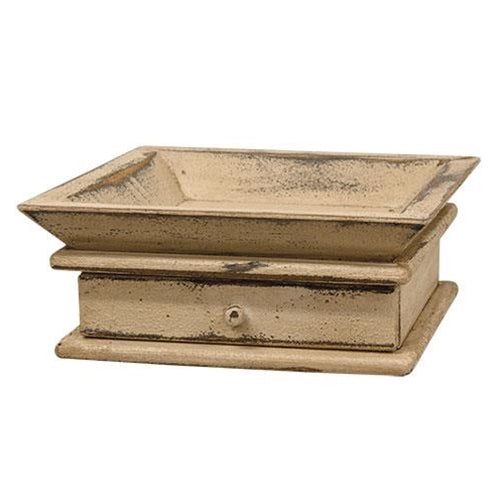 Aged Tray w/Drawer, White