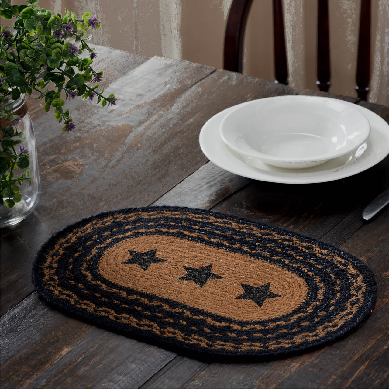 Farmhouse Jute Braided Placemat Stencil Stars 12x18 VHC Brands - The Fox Decor