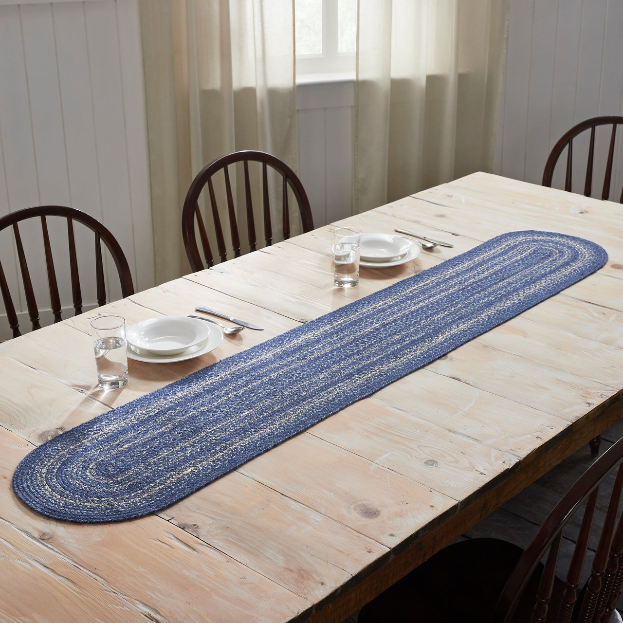 Great Falls Blue Jute Braided Oval Runner 13x72 VHC Brands